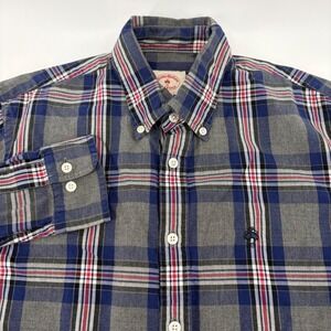 Brooks Brothers Red Fleece Mens Small Plaid Shirt Grey Blue Red Cotton